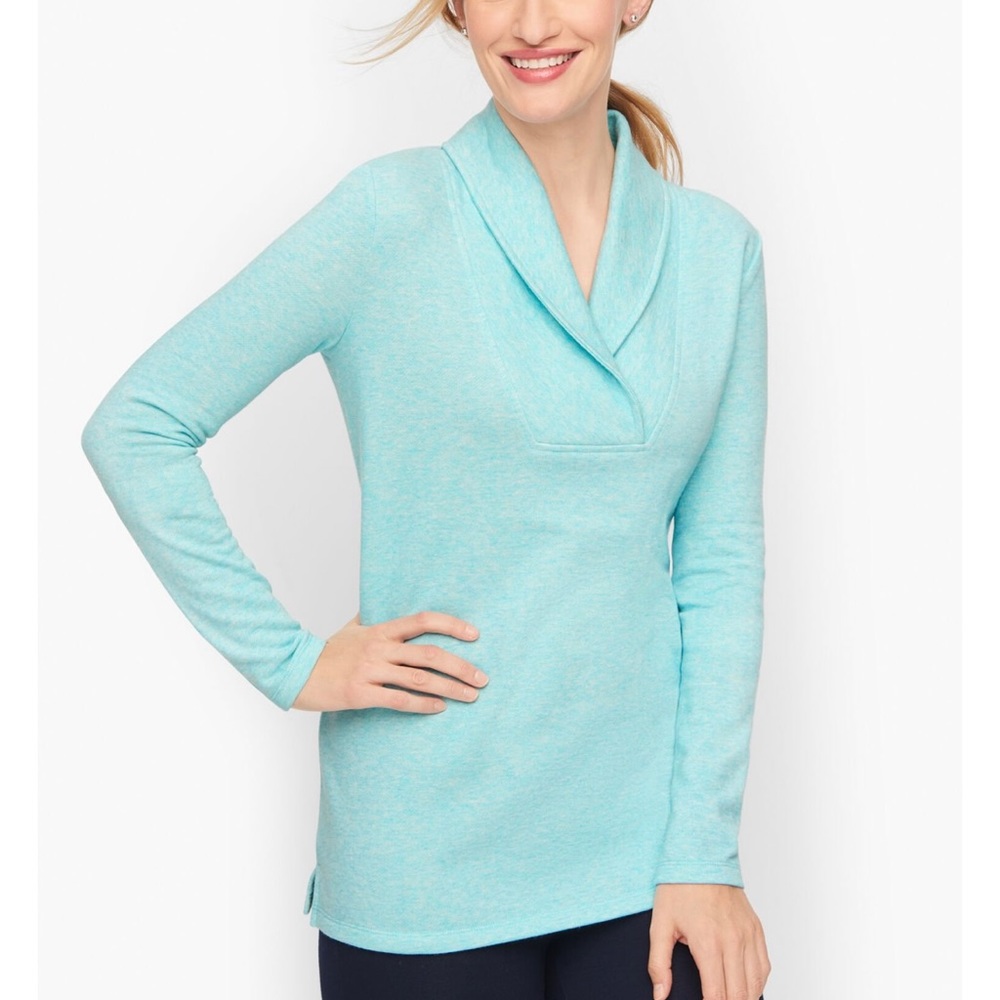 Talbots XL - Fleece Lined Top - Dark Turquoise Shawl Collar Top with Side Slit’s